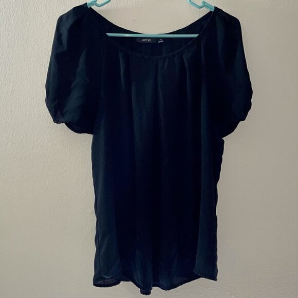 APT. 9 Blouse Wide Crewneck Sheer Layered Loose Fit Shirt Balloon Cinched Sleeve - Picture 1 of 5